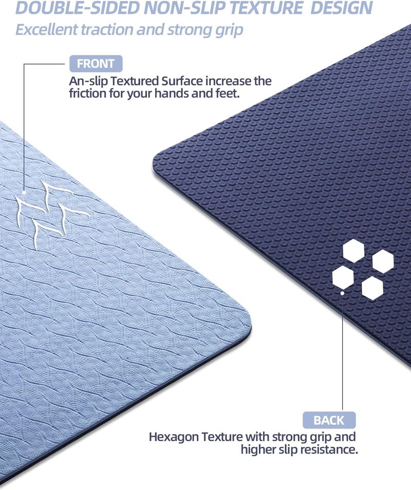 COOLMOON Yoga Mat Non Slip, Anti-Tear 1/4 Thick TPE Yoga Mats for Women and Men, 72"x24" Exercise & Fitness Mat with Carrying Strap, Workout Mats for Yoga, Pilates and Floor Exercise - Image 2